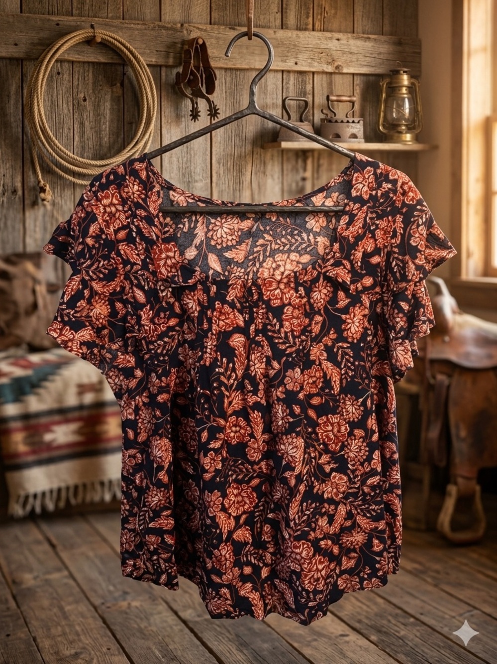 Old Navy Navy Floral Ruffle Sleeve Blouse